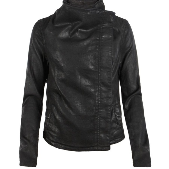 All Saints Jackets & Blazers - ALL SAINTS Black Coated HUKO DENIM Jacket Asymmetric Button Up 2